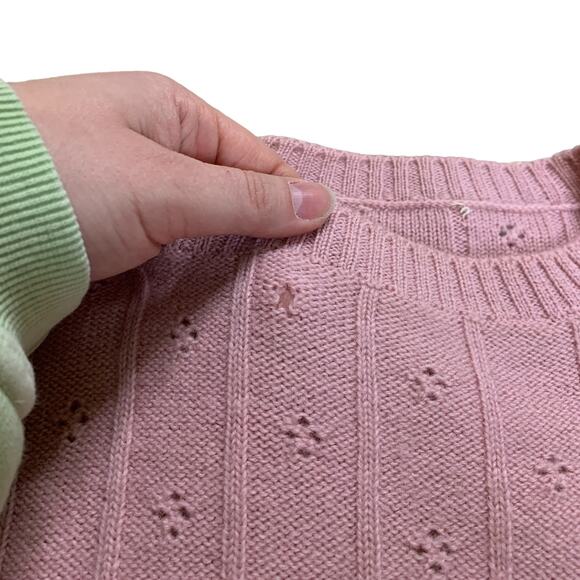 Vintage Baby Pink Knit Patterned Crewneck Cottage Pullover Jumper Sweater - Picture 3 of 4